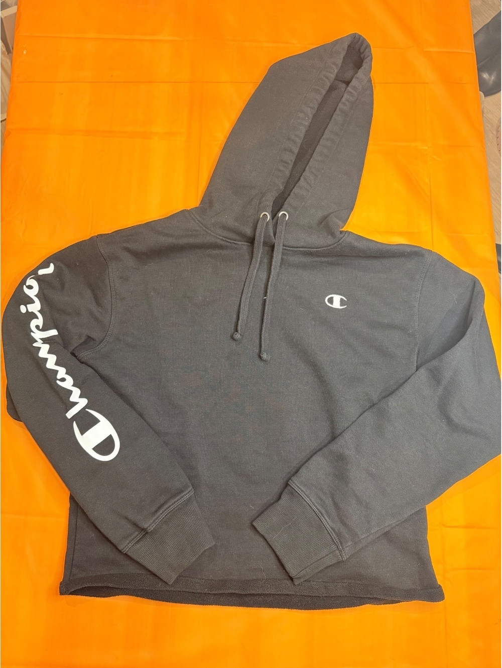 Black Cropped Champion Hoodie S